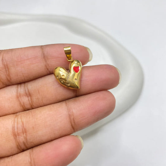 Red Love Pendant + Chain - 18k Gold Plated