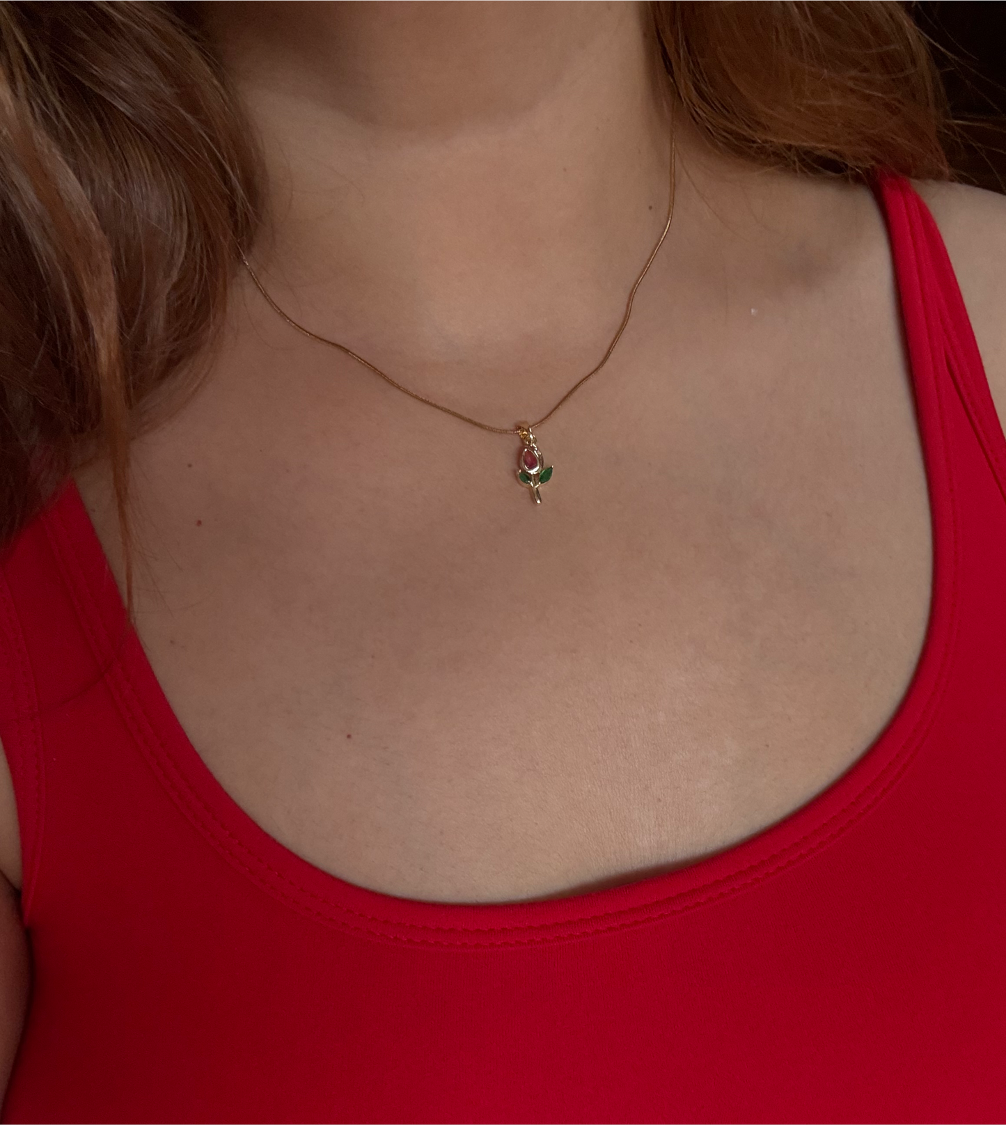 Tulip Necklace (Red) - 18k Gold Plated