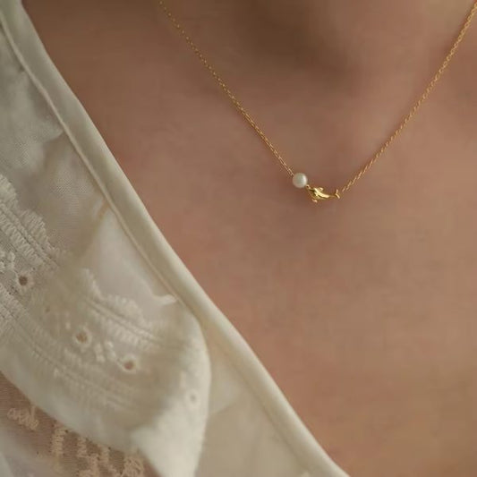 Dolphin Pearl Necklace - 18K Gold Plated