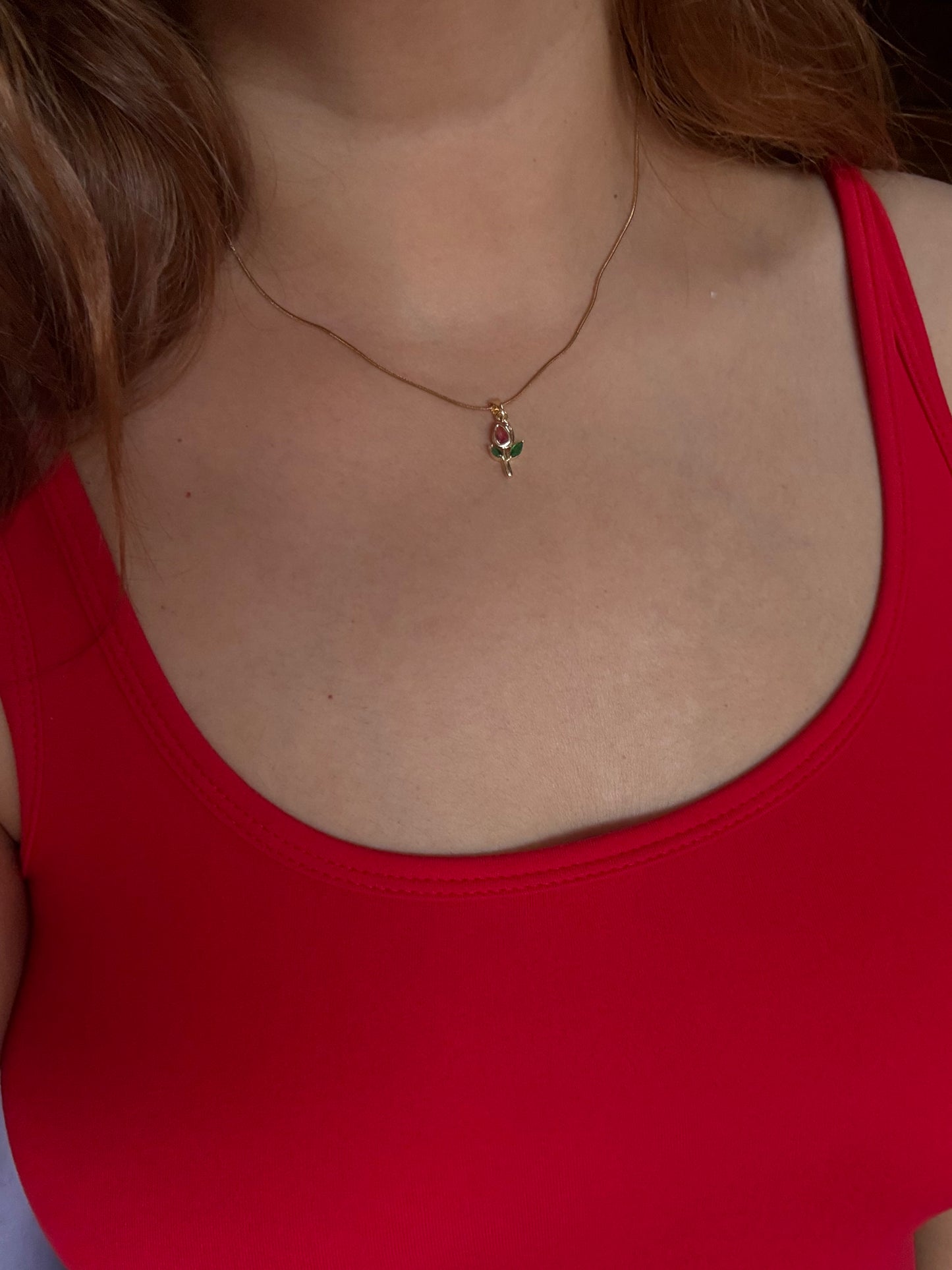 Tulip Necklace (Red) - 18k Gold Plated