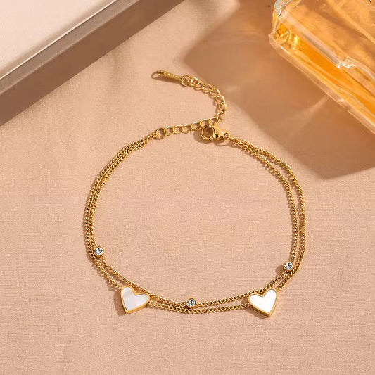 White Hearts Bracelet - 18k Gold Plated