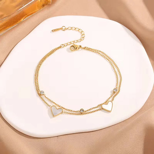 White Hearts Bracelet - 18k Gold Plated