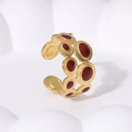Red Circle Ring - 18k Gold Plated