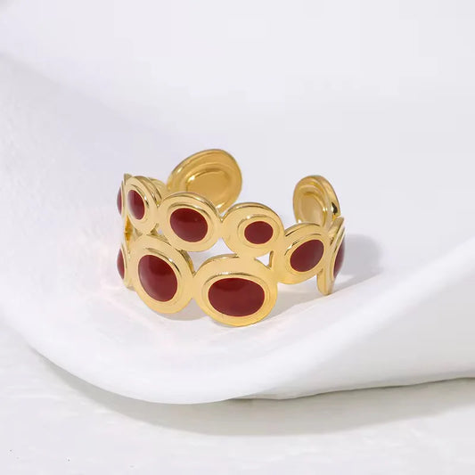 Red Circle Ring - 18k Gold Plated