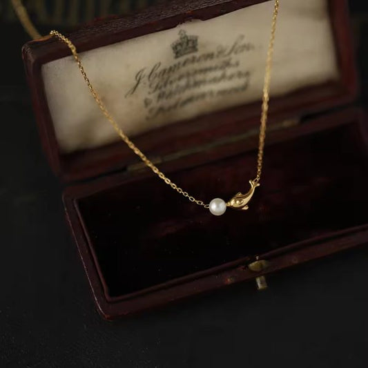 Dolphin Pearl Necklace - 18K Gold Plated